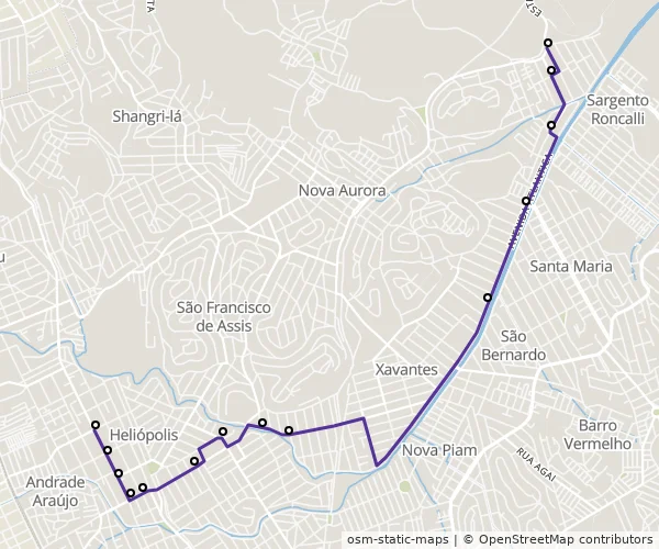 Mapa do itinerário da linha