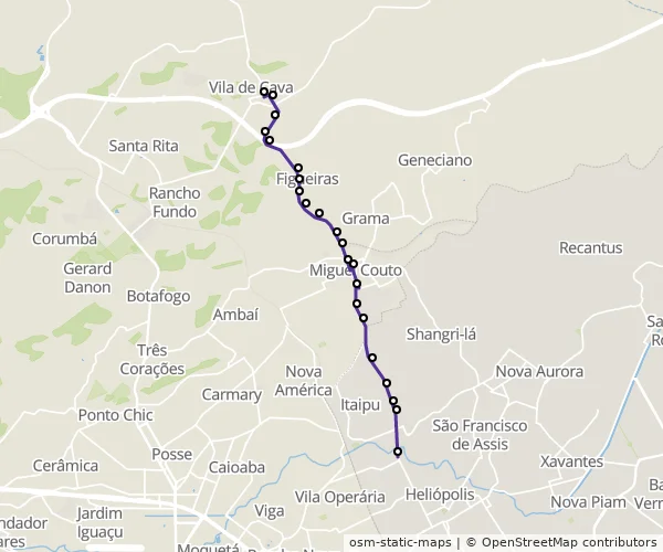 Mapa do itinerário da linha