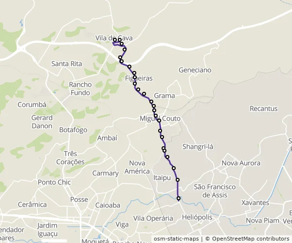 Mapa do itinerário da linha