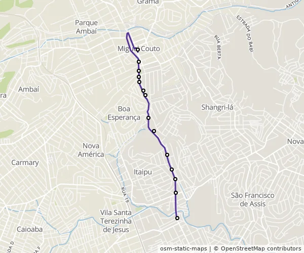 Mapa do itinerário da linha