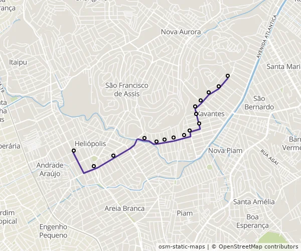 Mapa do itinerário da linha