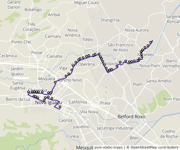 Mapa do itinerário da linha