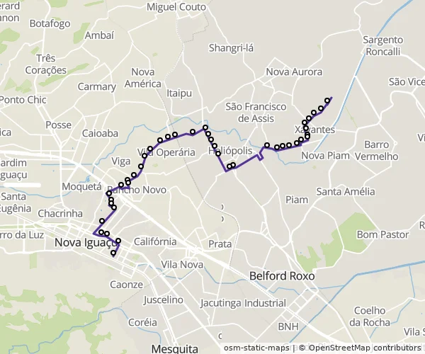 Mapa do itinerário da linha