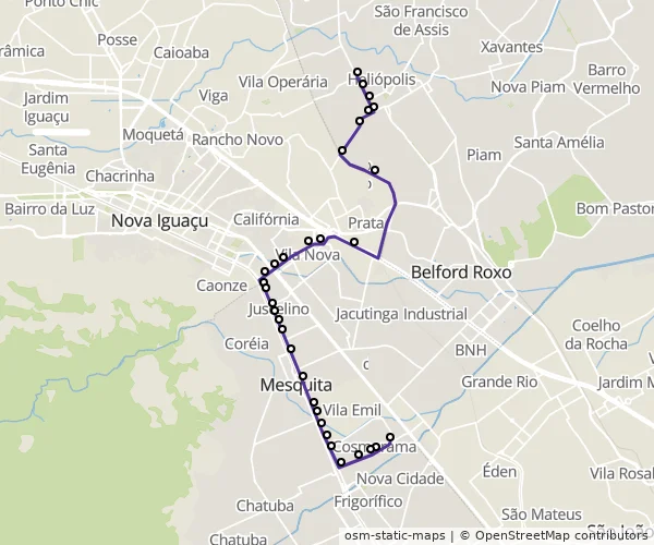 Mapa do itinerário da linha