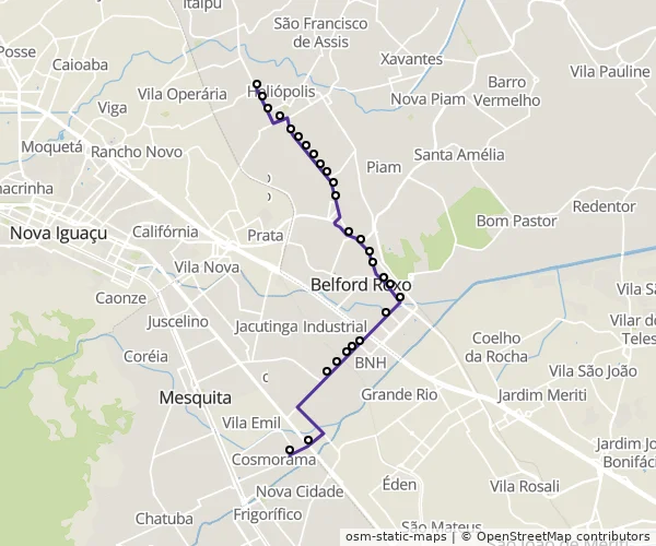 Mapa do itinerário da linha