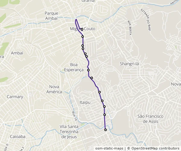 Mapa do itinerário da linha