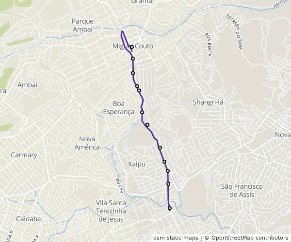Mapa do itinerário da linha
