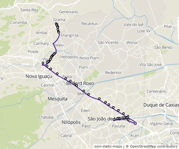 Mapa do itinerário da linha