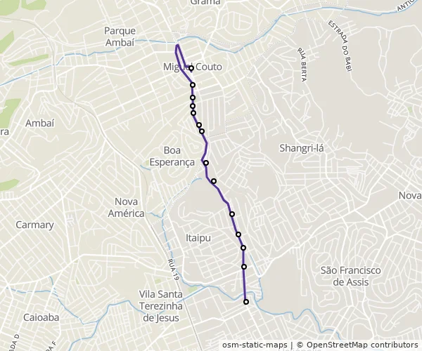 Mapa do itinerário da linha