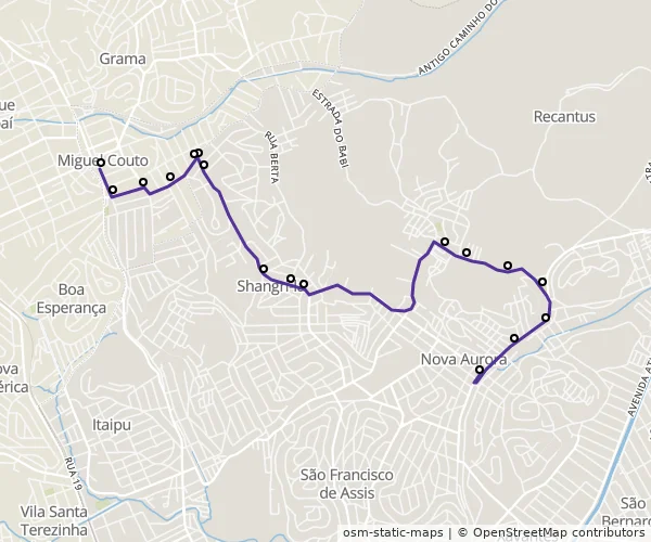Mapa do itinerário da linha