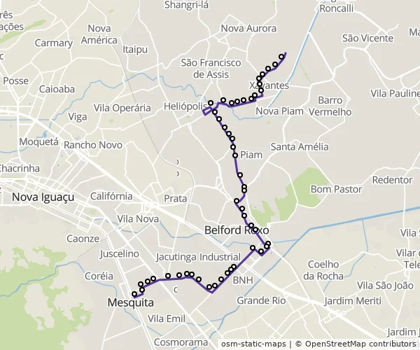 Mapa do itinerário da linha