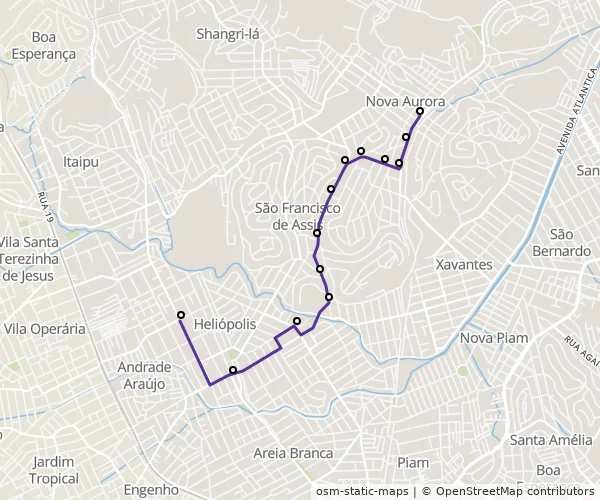 Mapa do itinerário da linha