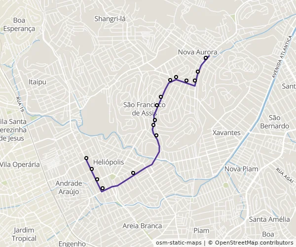 Mapa do itinerário da linha