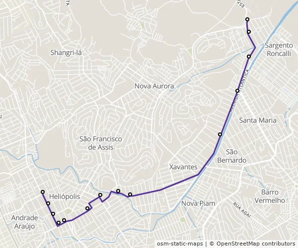 Mapa do itinerário da linha