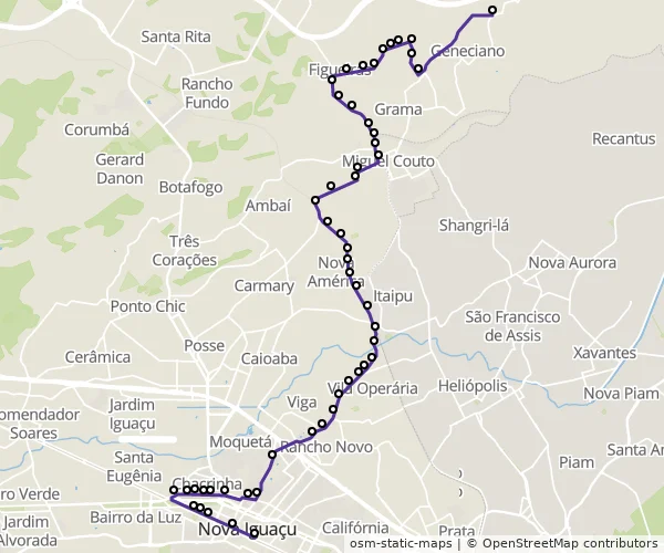 Mapa do itinerário da linha