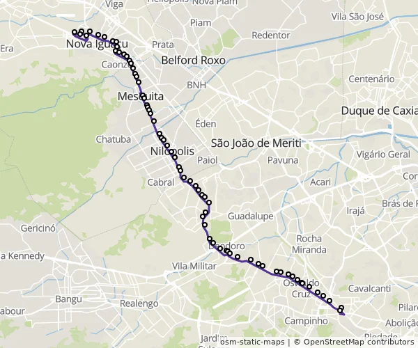Mapa do itinerário da linha