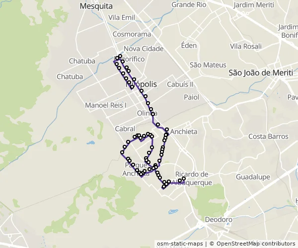 Mapa do itinerário da linha