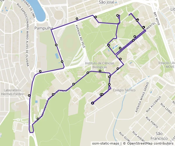 Mapa do itinerário da linha