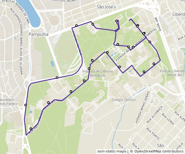 Mapa do itinerário da linha
