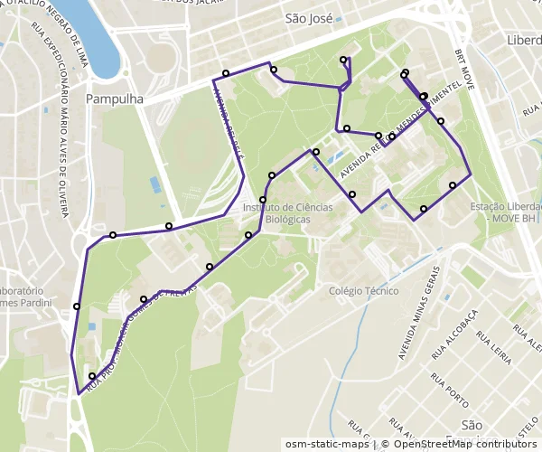 Mapa do itinerário da linha