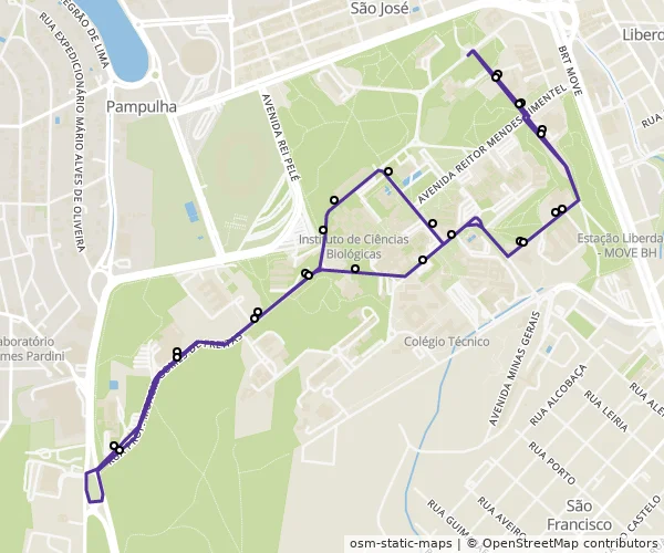 Mapa do itinerário da linha