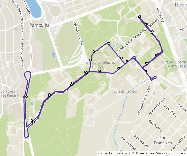Mapa do itinerário da linha