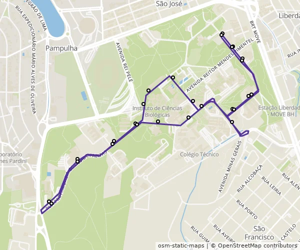 Mapa do itinerário da linha