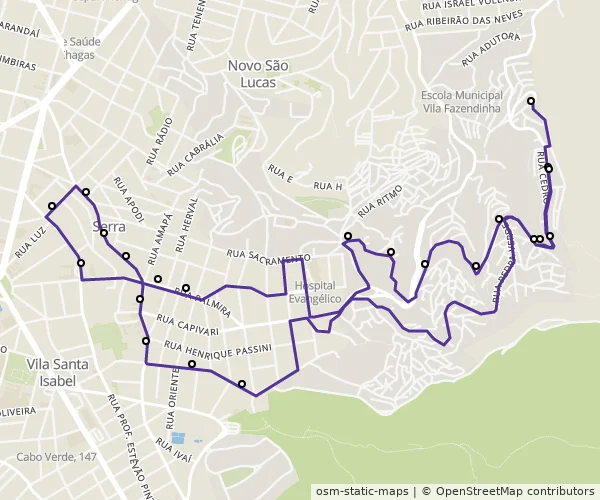 Mapa do itinerário da linha