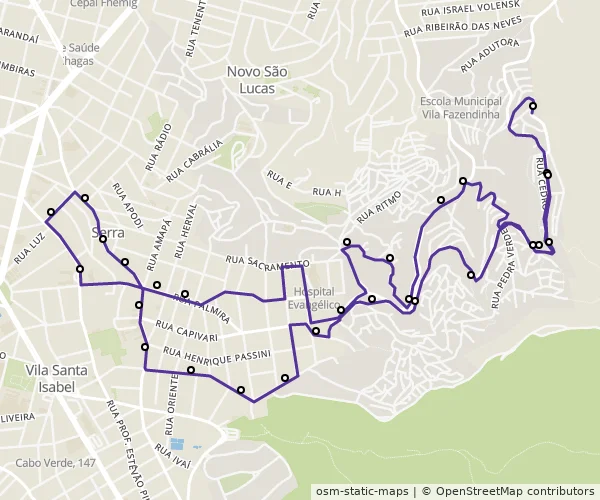 Mapa do itinerário da linha