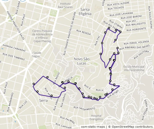 Mapa do itinerário da linha