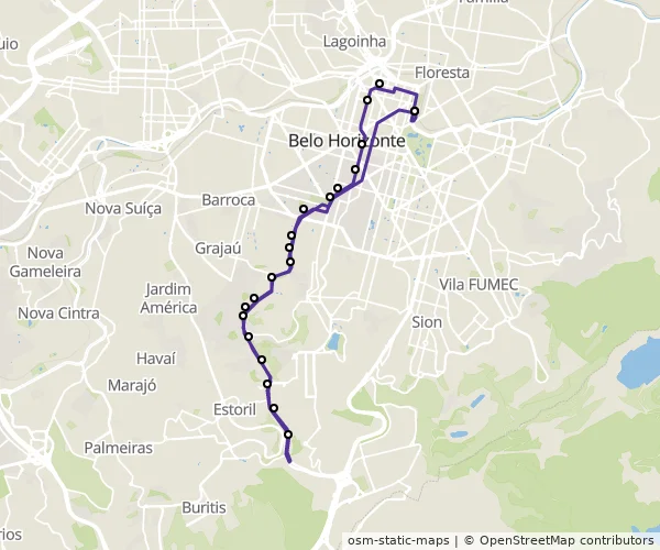 Mapa do itinerário da linha