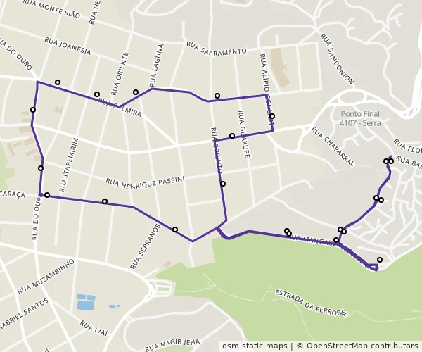 Mapa do itinerário da linha