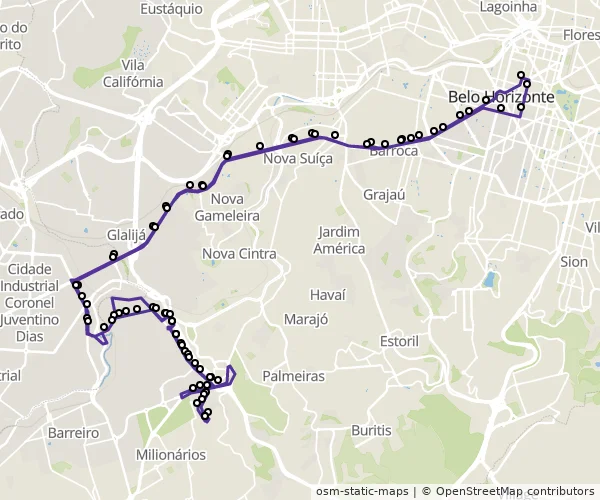 Mapa do itinerário da linha