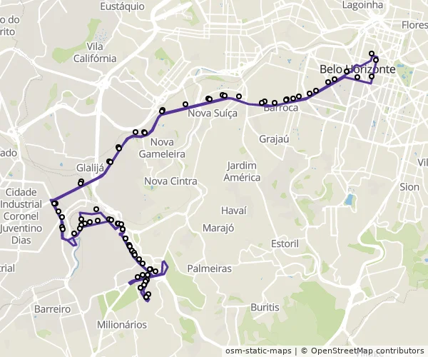 Mapa do itinerário da linha