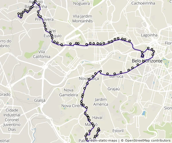Mapa do itinerário da linha