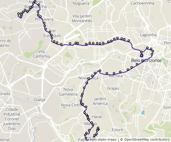 Mapa do itinerário da linha