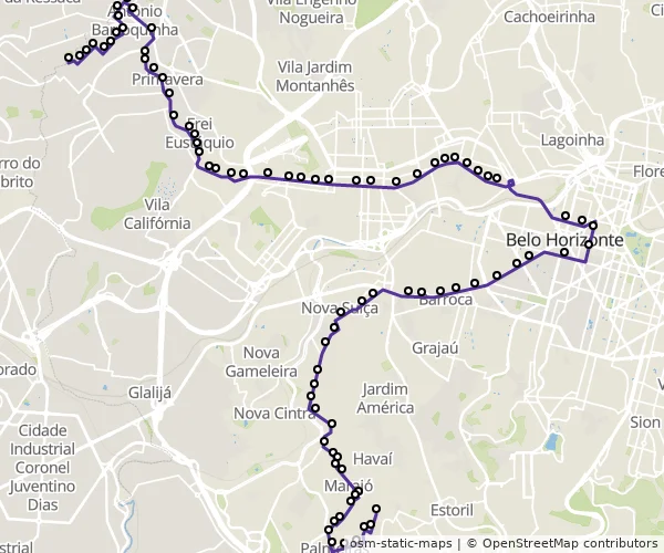 Mapa do itinerário da linha