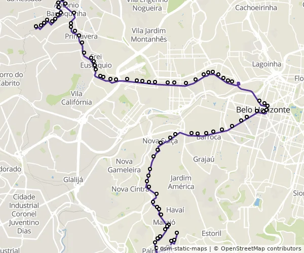 Mapa do itinerário da linha