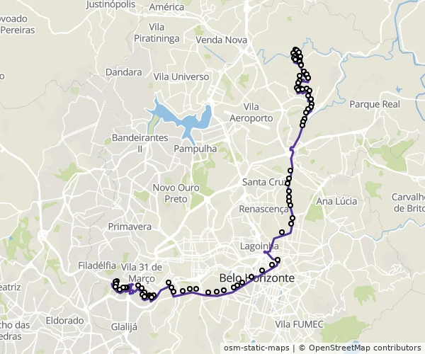 Mapa do itinerário da linha