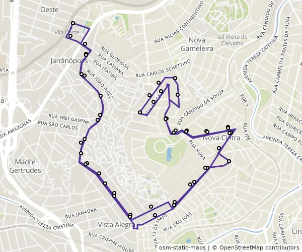 Mapa do itinerário da linha