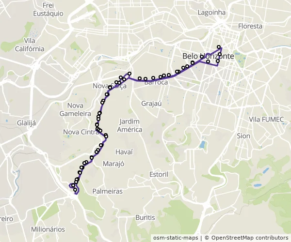 Mapa do itinerário da linha