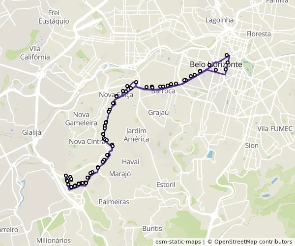 Mapa do itinerário da linha