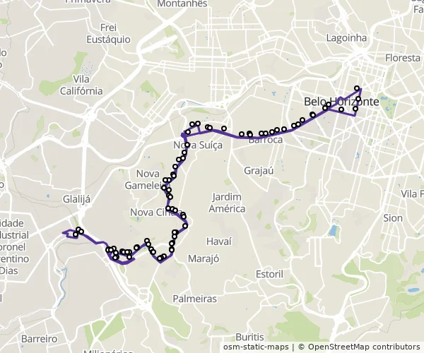 Mapa do itinerário da linha