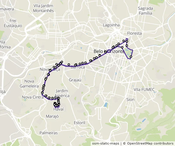 Mapa do itinerário da linha