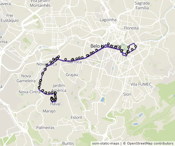 Mapa do itinerário da linha