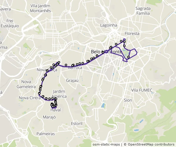 Mapa do itinerário da linha