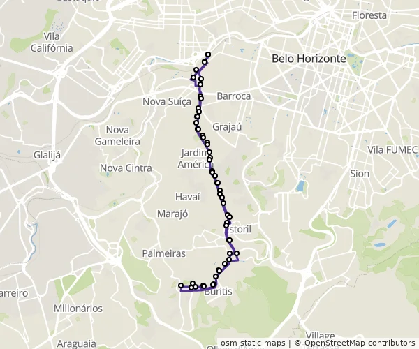 Mapa do itinerário da linha
