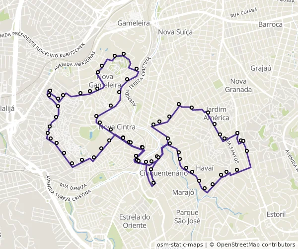 Mapa do itinerário da linha