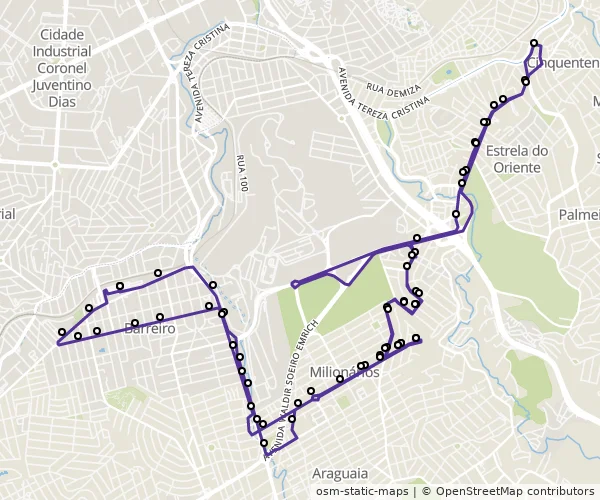 Mapa do itinerário da linha
