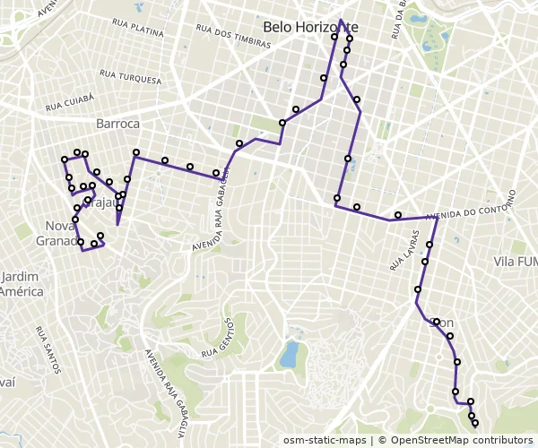 Mapa do itinerário da linha